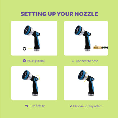 Hose Nozzle [Blue] Heavy Duty Hose Sprayer With 10 Adjustable Watering Patterns. Thumb Control Design, Comfortable Ergonomic Grip, Garden Hose Nozzle for Watering Plants & Lawns/Fun showers/Cleaning