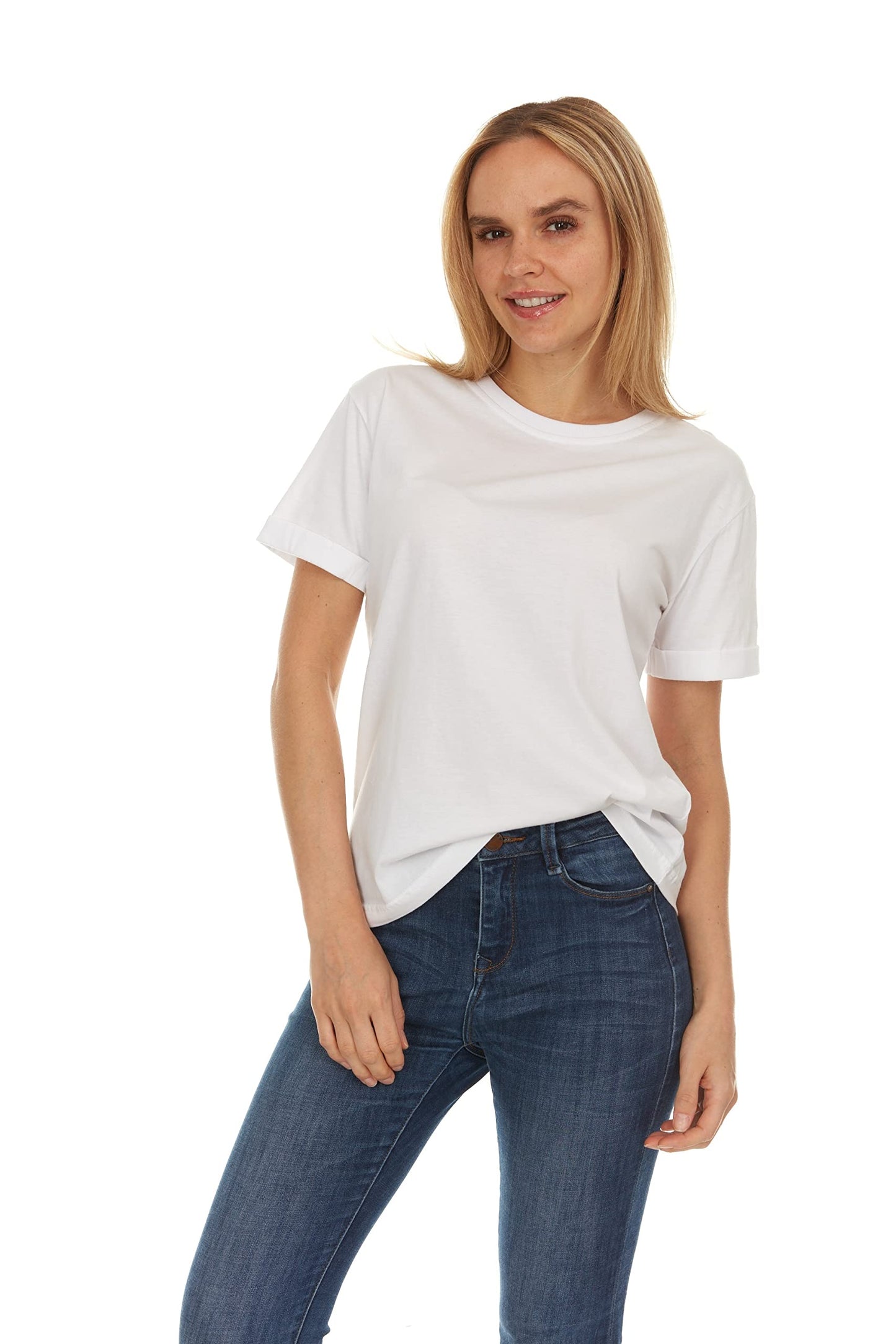 Brix Women's Short Sleeve T-Shirts Loose Fit Oversize Casual Cotton Comfort Crewneck Shirts. White