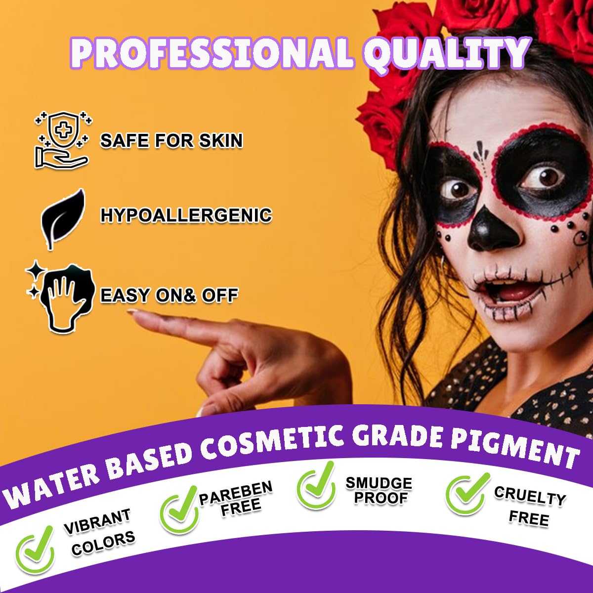 Bowitzki Face Paint Kit,42 Water Based Non Toxic Face Paint with face paint Colors,16 Glitters, 32 Stencils & 10pcs Brushes, Professional Body Face Paint Makeup For Party,Halloween,Carnival,Festival