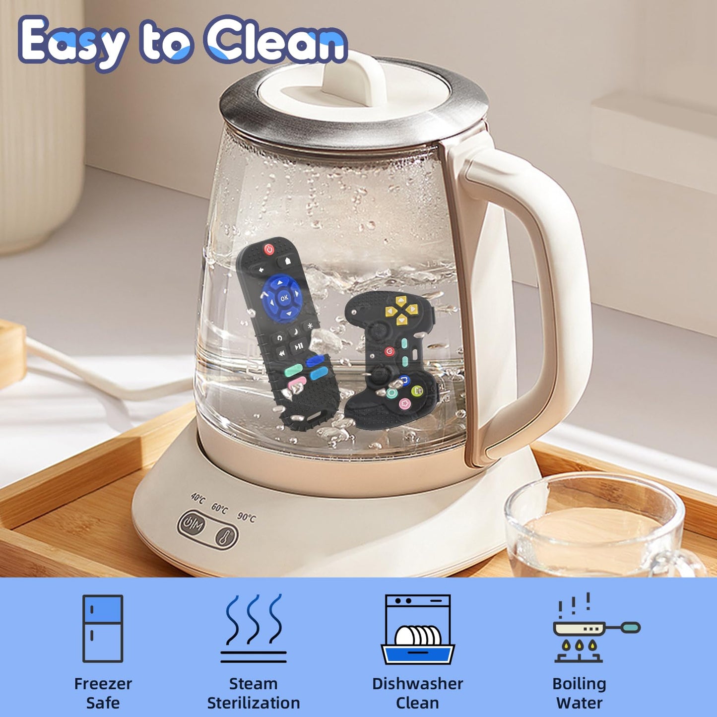 AiTuiTui Teething Relief Teethers Toys for Babies 3 6 9 12 Months Gifts, Silicone Sensory Teether Remote Control & Game Controller Baby Bath Toys for Newborn Infant Toddler Boy Girl Autism Birthday