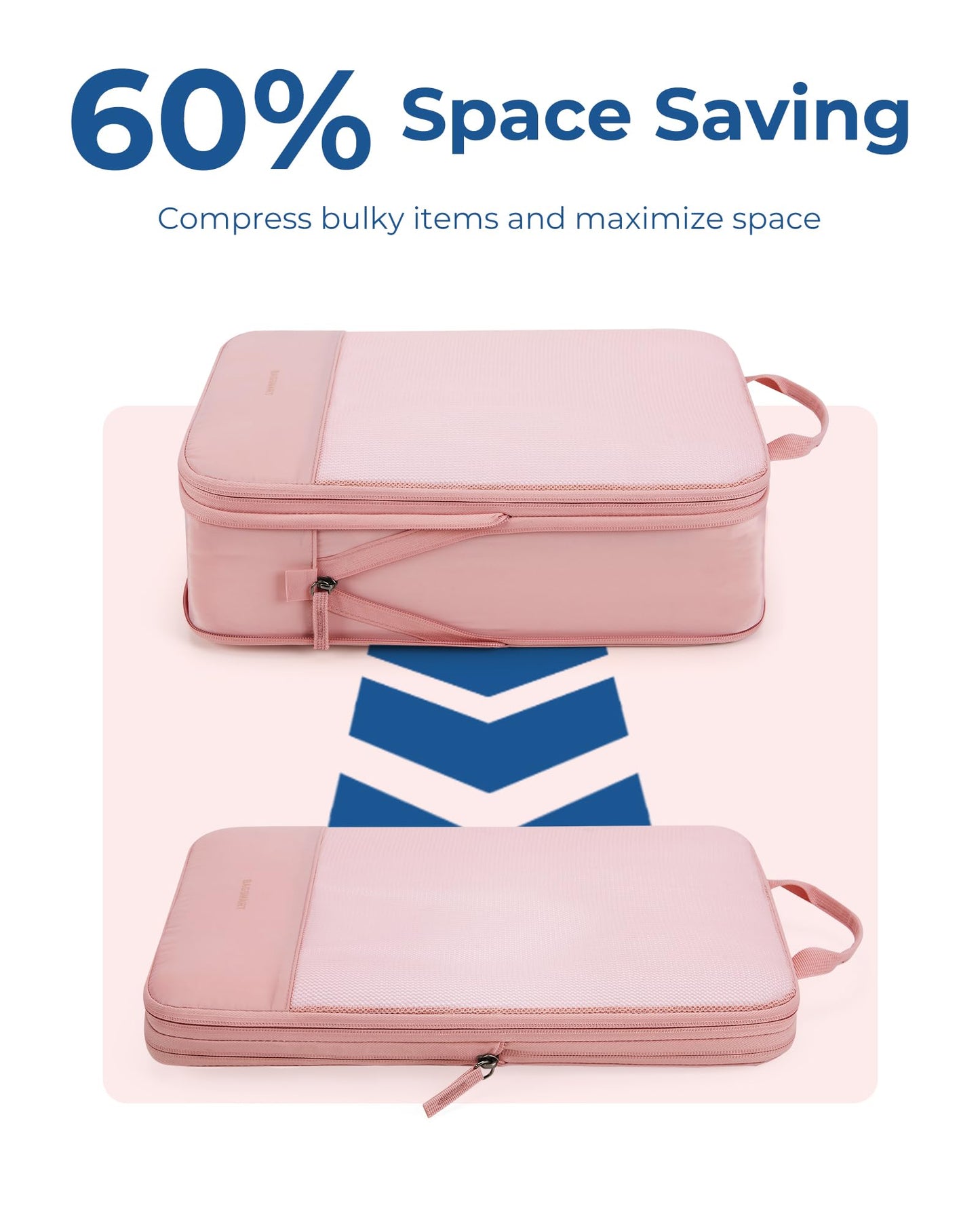 BAGSMART Hanging Compression Packing Cubes for Closet Organizers And Storage, 6 Set Suitcase Organizer Bags, Cruise Travel Essentials for Women, Baby Pink