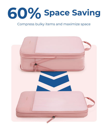 BAGSMART Hanging Compression Packing Cubes for Closet Organizers And Storage, 6 Set Suitcase Organizer Bags, Cruise Travel Essentials for Women, Baby Pink