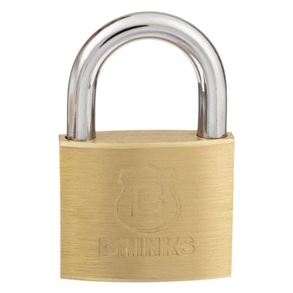BRINKS - 40mm Solid Brass Keyed Padlock with 7/8” Shackle Clearance - Chrome Plated With Hardened Steel Shackle