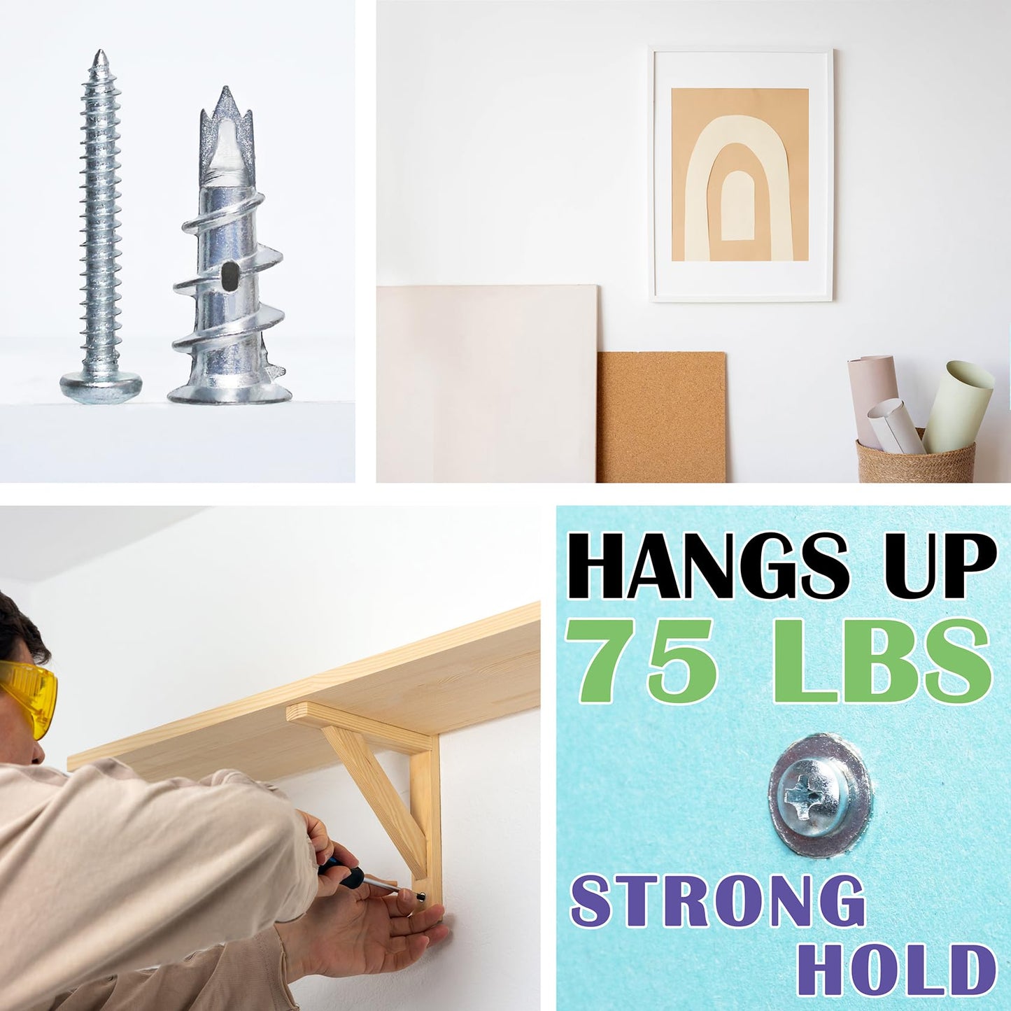 Ansoon Zinc Self-Drilling Drywall Anchors with Screws Kit, 25 Heavy Duty Metal Wall Anchors and 25#8 x 1-1/4'' Screws - 50 Pieces All Together