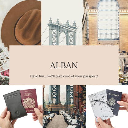 Alban RFID Passport Holder Women Men RFID Blocking Travel Passport Wallet Case Genuine Leather Passport Cover porta pasaporte