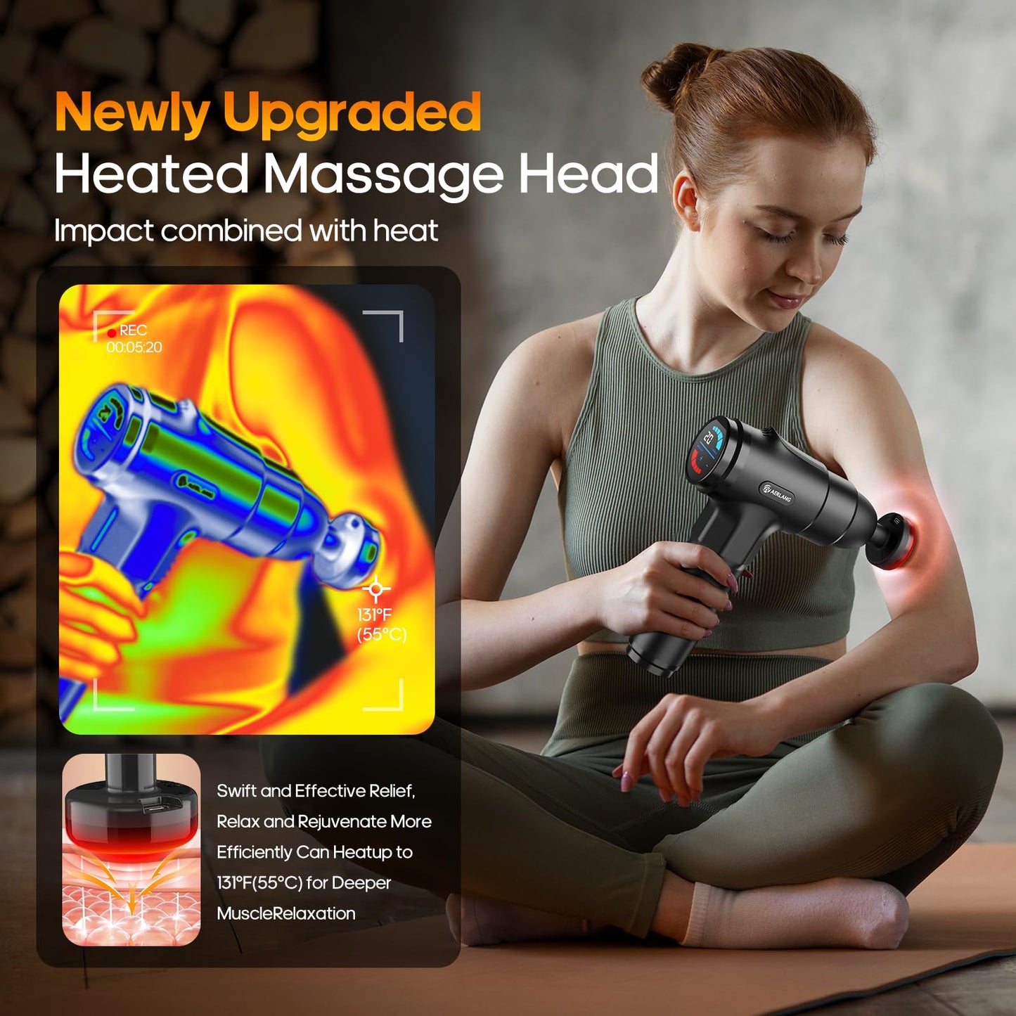 AERLANG Massage Gun with Heat Deep Tissue Back Massager Neck Massager for Pain Relief,Muscle Percussion Massage Gun, Birthday Gifts for Man Women Dad him Handheld Message Gun with 7Heads&Silent