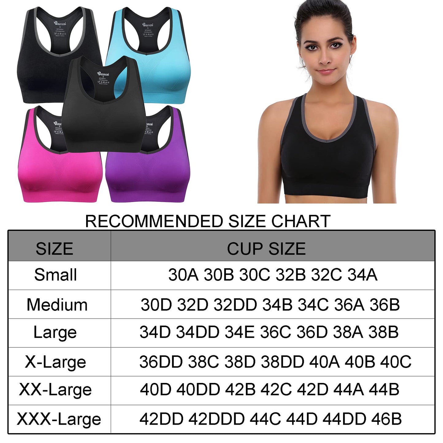 BAOMOSI Women's Seamless Racerback Sports Bra High Impact Support Yoga Gym Workout Fitness Rose Red L