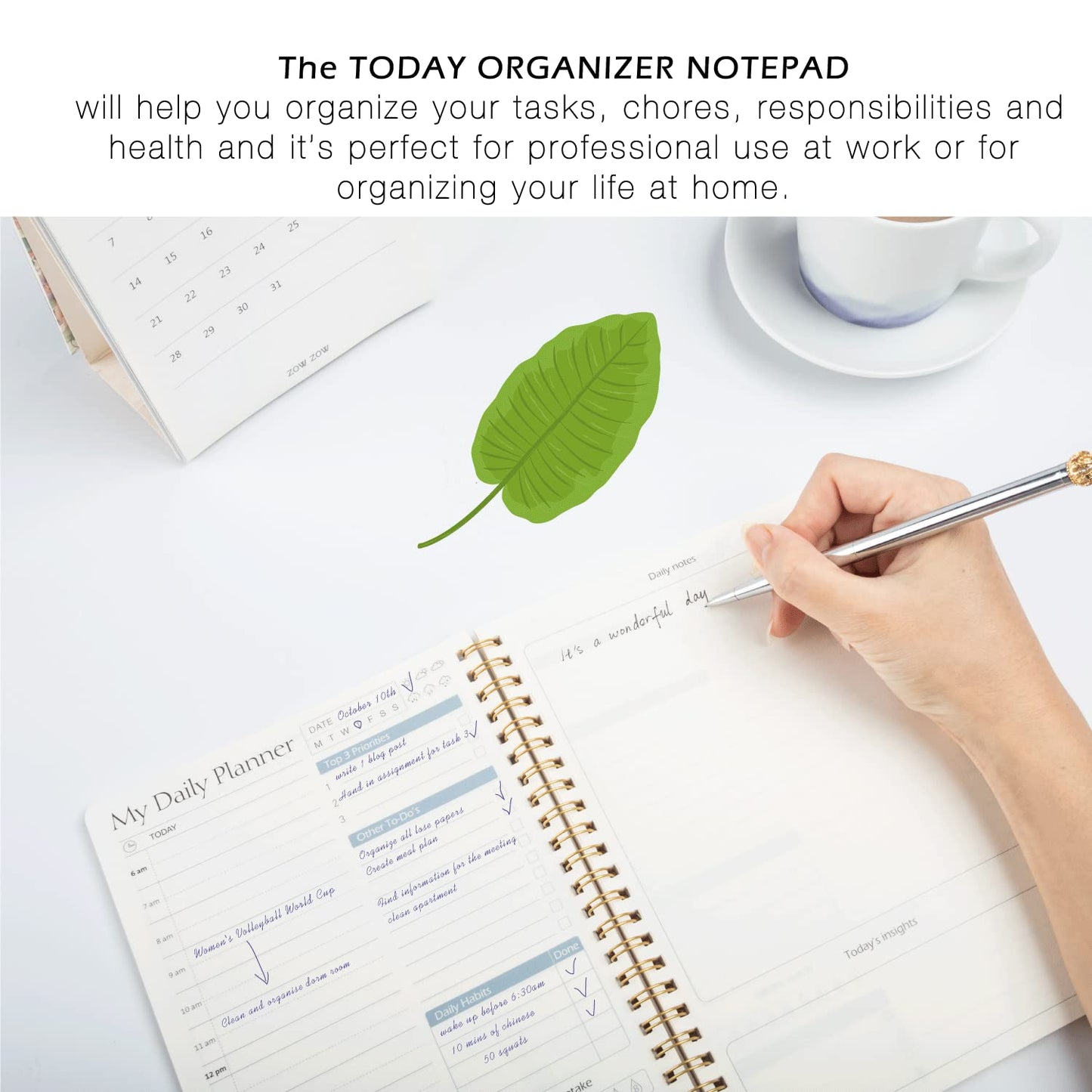 A5 Undated Daily Hourly Planner Notepad - Day Organizer Planner, 128 Pages Work Journal for Daily To do List, Notes, Water Intake and Meal Planner- Dark Wine Red