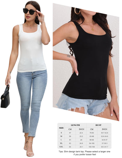 BQTQ 5 Pack Square Neck Tank Tops for Women Sleeveless Ladies Tank Tops with Square Neck Womens Undershirt Tank Tops, L