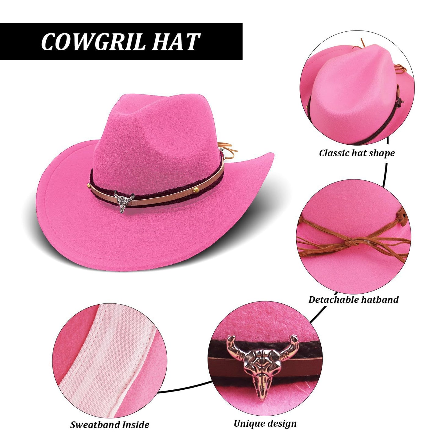 HyperFun Cowgirl Outfits for Women Western Costume Accessories Cowboy Hat Tassels Fringe Vest Earring Hippie Glasses Bandana For Halloween