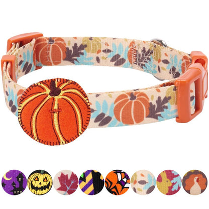 Blueberry Pet 8 Patterns Thanksgiving Fall Harvest Festival Pumpkin Designer Adjustable Dog Collar with Decoration, Large, Neck 18"-26"