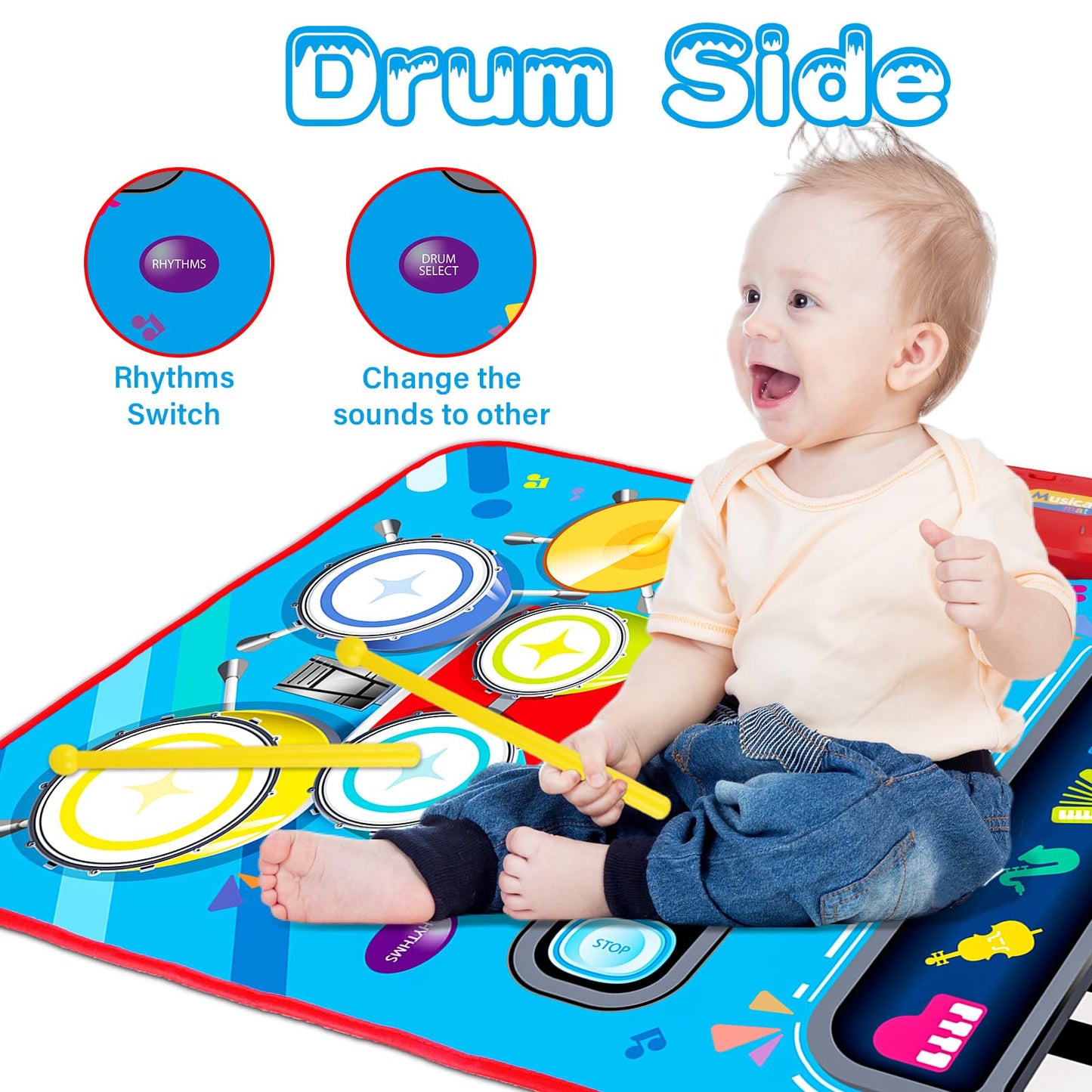 Baby Toys for 1 Year Old: Baby Musical Mat Toddler Toys Age 1-2 - 2 in 1 Piano Drum Babies Play Mat - Infant Music Toy 12-18 Months Babies Birthday Valentines Gifts for 1 2 3 Year Old Boys Girls