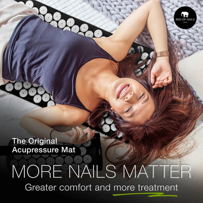 BED OF NAILS The Original Premium Acupressure Mat, 8,820 Acupuncture Pressure Points for Back Pain Relief, Increased Energy, Relaxation, FSA/HSA Eligible, with Drawstring Bag, 29 x 16 x 1, Jet Black