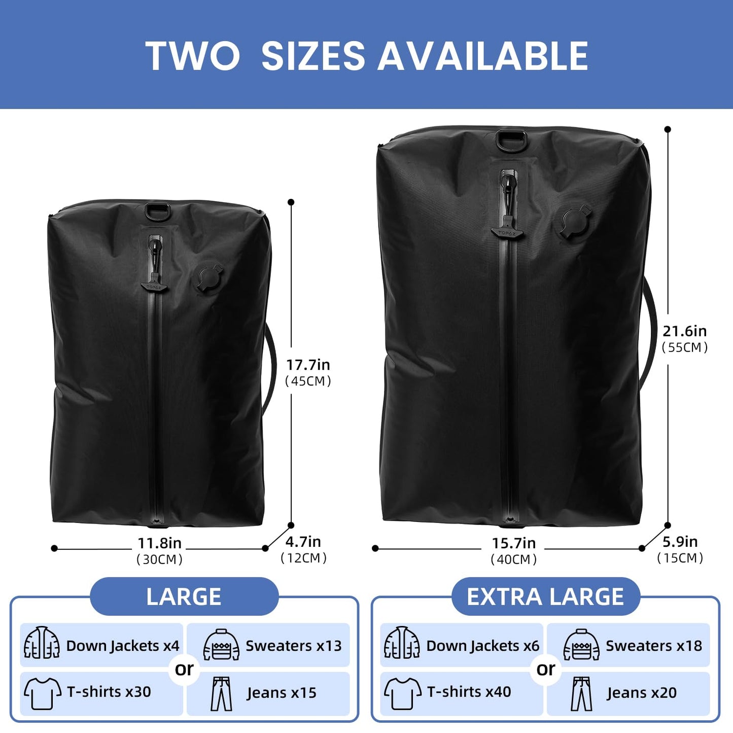 BAGAIL TPU Vacuum Bag for Travel, Reusable Compression Bag with IPX8 Waterproof Zipper, Save Space for Suitcase, Backpack and Carry on (Black, ExtraLarge, No Pump)