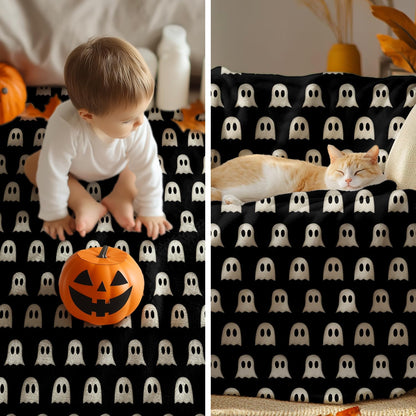 Horaldaily Halloween Flannel Blanket Throw, Cute Ghost Black Soft Fuzzy Plush Cozy Fleece Blankets for Couch Sofa Bed Lounging, Ideal Gifts for Kids Adults Wife Self, 50x60