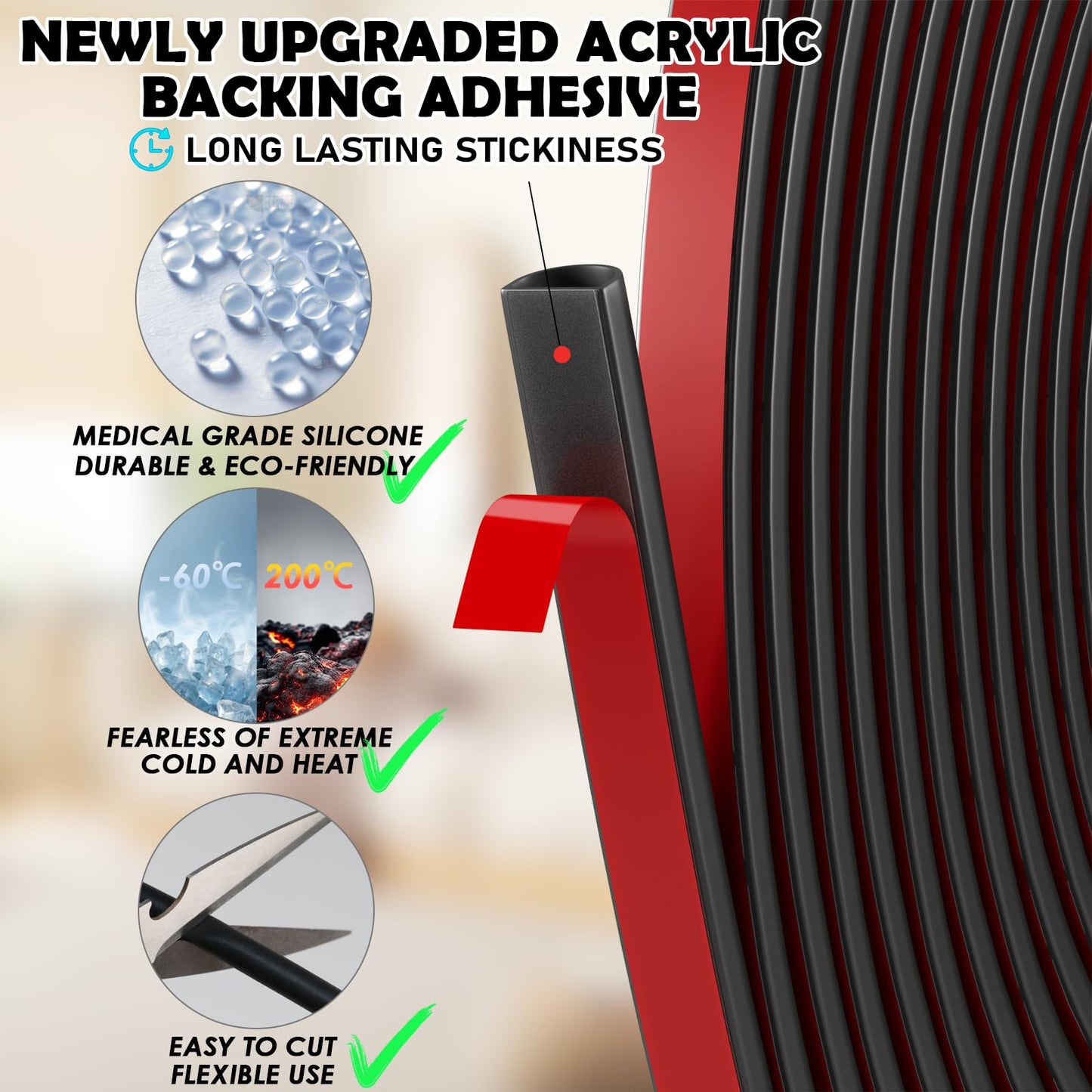 Bantie 20FT Weather Stripping Door Seal - Self Adhesive Weather Insulation Strip Weatherstripping Silicone D Shaped Seal Strip Door Frame Gap Filler/Window Soundproofing