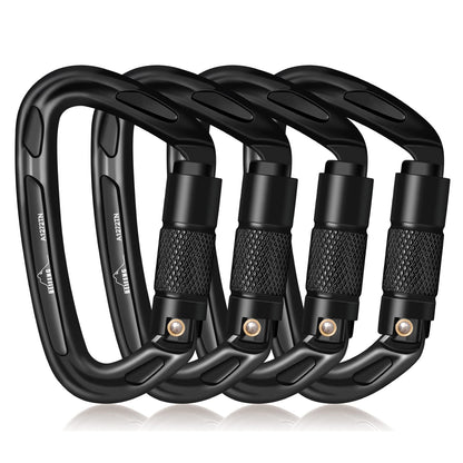 BEIFENG 25KN Auto Locking Carabiner - UIAA Certified Heavy Duty Climbing Carabiners for Rock Climbing, Camping, Rappelling, Hunting, Rescue Equipment - Professional Carabiner Clips (4-Pack, Black)