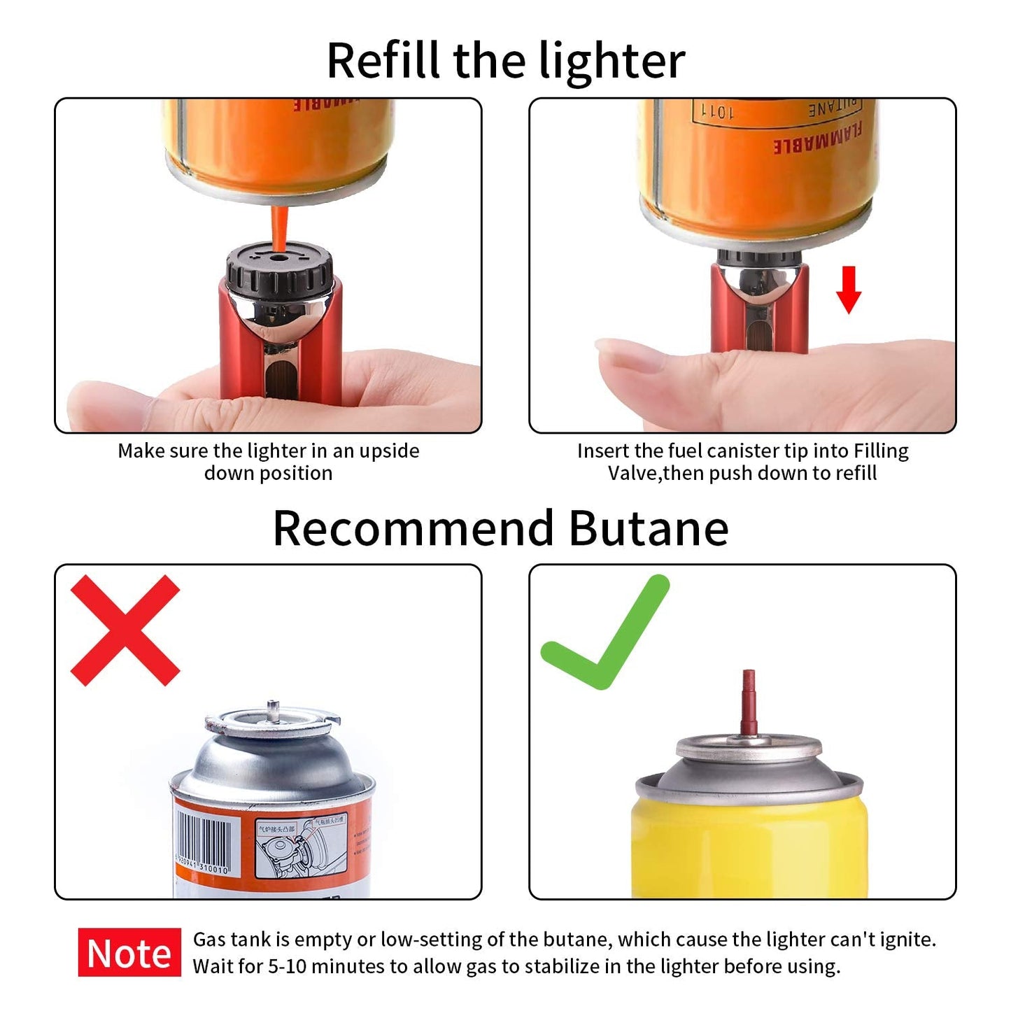 Butane Lighter Torch Long Lighter Refillable Adjustable Jet Flame Lighter Windproof Flexible with Visual Fuel Window Blow Torch for Stove BBQ Grill Fireplace Camping Kitchen (No Gas Include) - Red