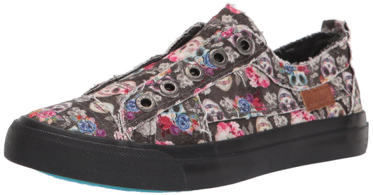 Blowfish Malibu Women's Play Sneaker, Charcoal Sugar Skull Print, 7.5
