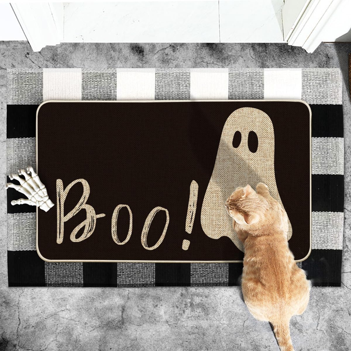 Artoid Mode Ghost Boo Decorative Doormat, Seasonal Fall Halloween Holiday Low-Profile Floor Mat Switch Mat for Indoor Outdoor 17 x 29 Inch