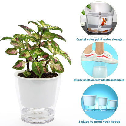 5-Pack 4.3 Inches Clear Self-Watering Planters Small African Violet Pots Plastic Plant Pots Wicking Flower Pots for Indoor Plants, Herbs, African Violet, Ocean Spider Plant, Orchid Pot, Garden Pots