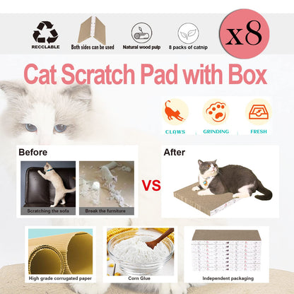 8 Packs in 1 Cat Scratch Pad, Cat Scratcher Cardboard,Reversible,Durable Recyclable Cardboard, Premium Scratch, Suitable for Cats to Rest, Grind Claws and Play