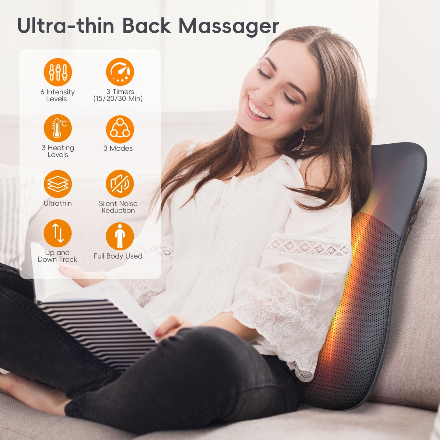 Back Massager, Ultrathin Rolling Up and Down Back Massage with Heat 4D Kneading & Red Light Therapy for Pain Relief Deep Tissue,Shoulder Massager Gift for Men Women Parents Relaxation at Office Car