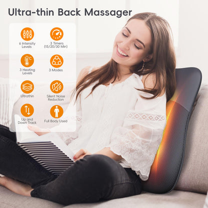 Back Massager, Ultrathin Rolling Up and Down Back Massage with Heat 4D Kneading & Red Light Therapy for Pain Relief Deep Tissue,Shoulder Massager Gift for Men Women Parents Relaxation at Office Car