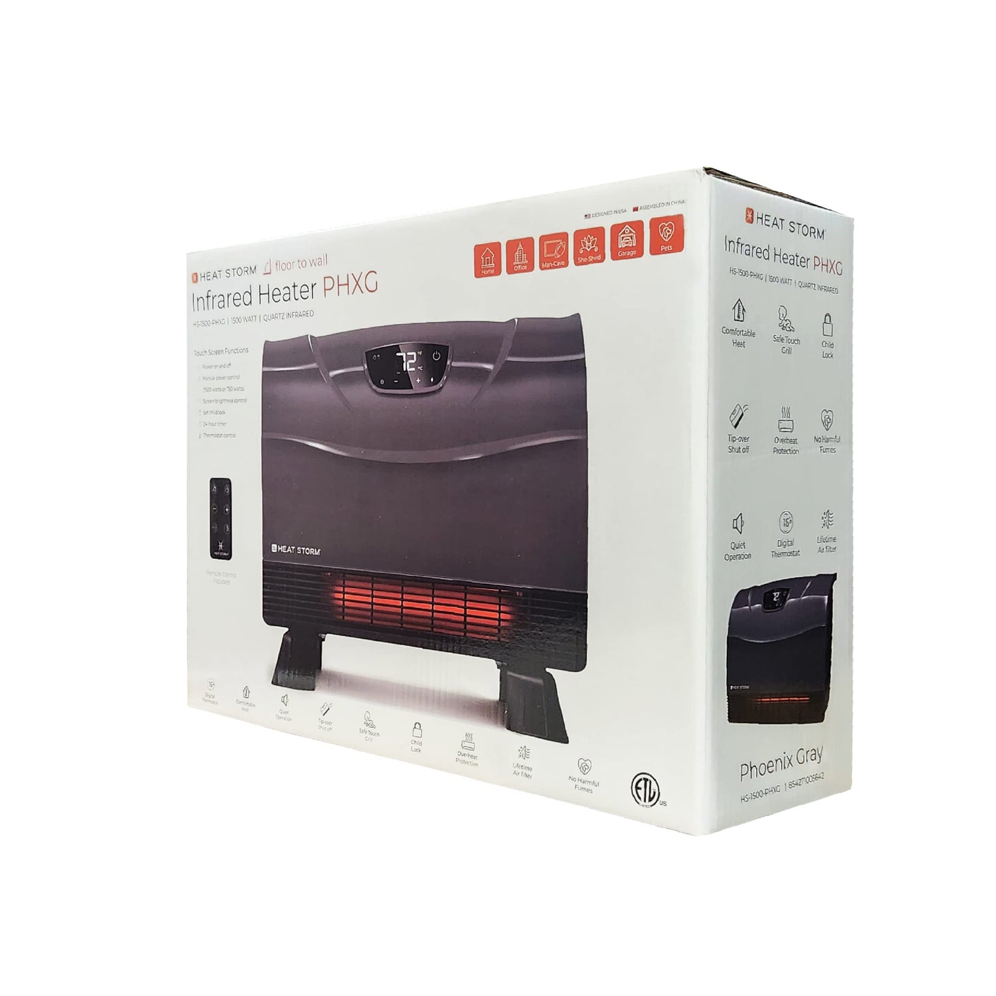 Heat Storm Phoenix HS-1500-PHX, Infrared Space Heater with Attachable Feet, Remote Control, Energy Efficient-750-1500 Watts, Gray Floor or Wall