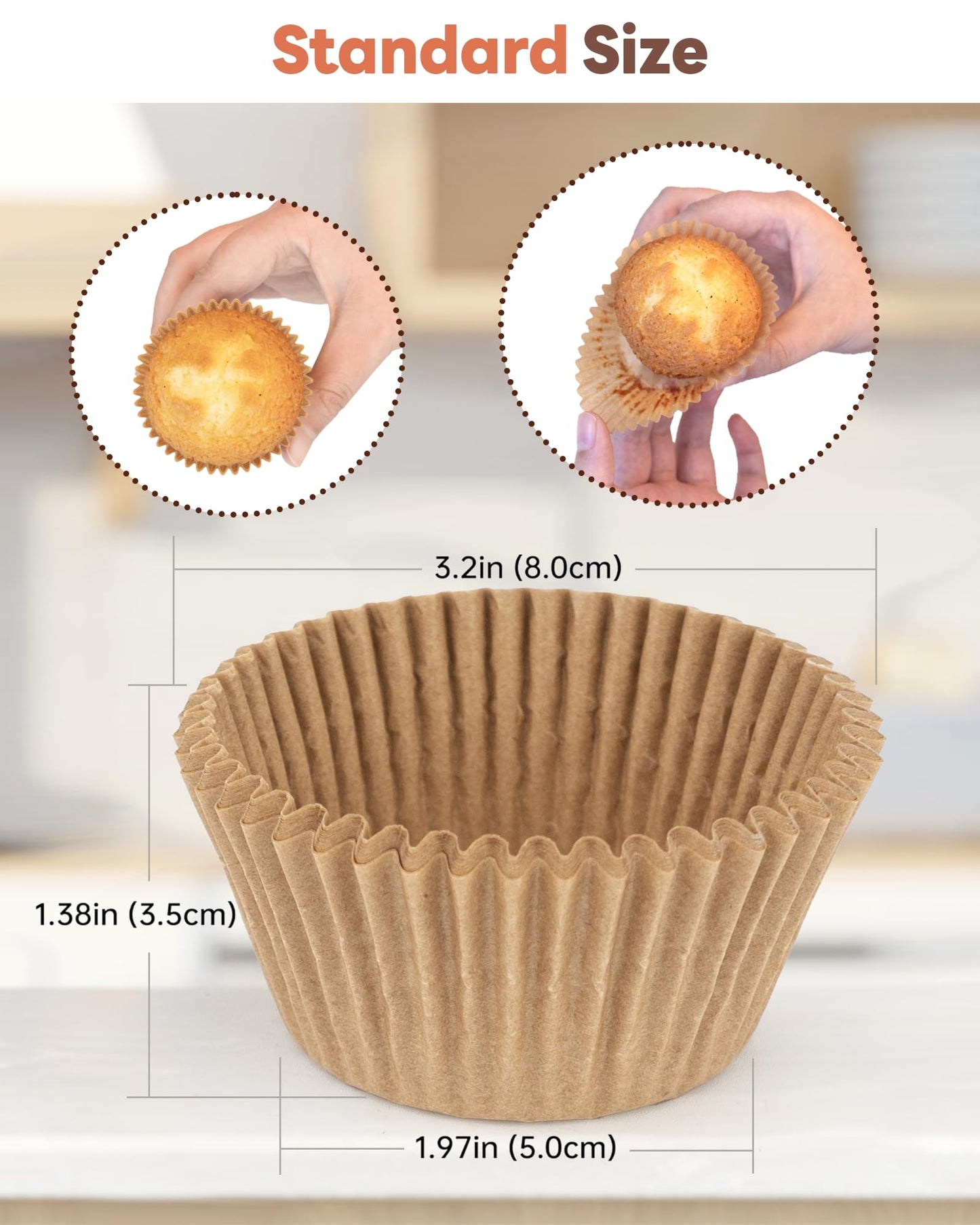 Bake Choice Non-stick 200pcs Standard Cupcake Liners for Baking, Natural, Food-grade Cupcake Wrapper, Greaseproof Parchment Muffin Liners