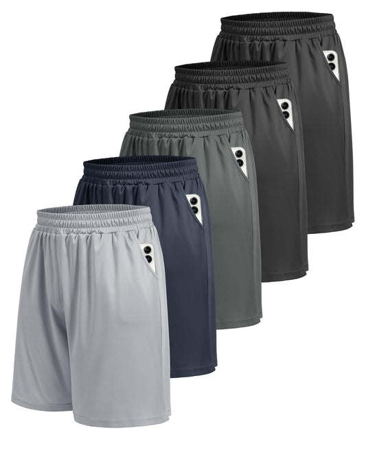 BOOJO 5 Pack Athletic Gym Mens Shorts - Workout Black Quick Dry Basketball Shorts with Pockets for Running Casual Activewear