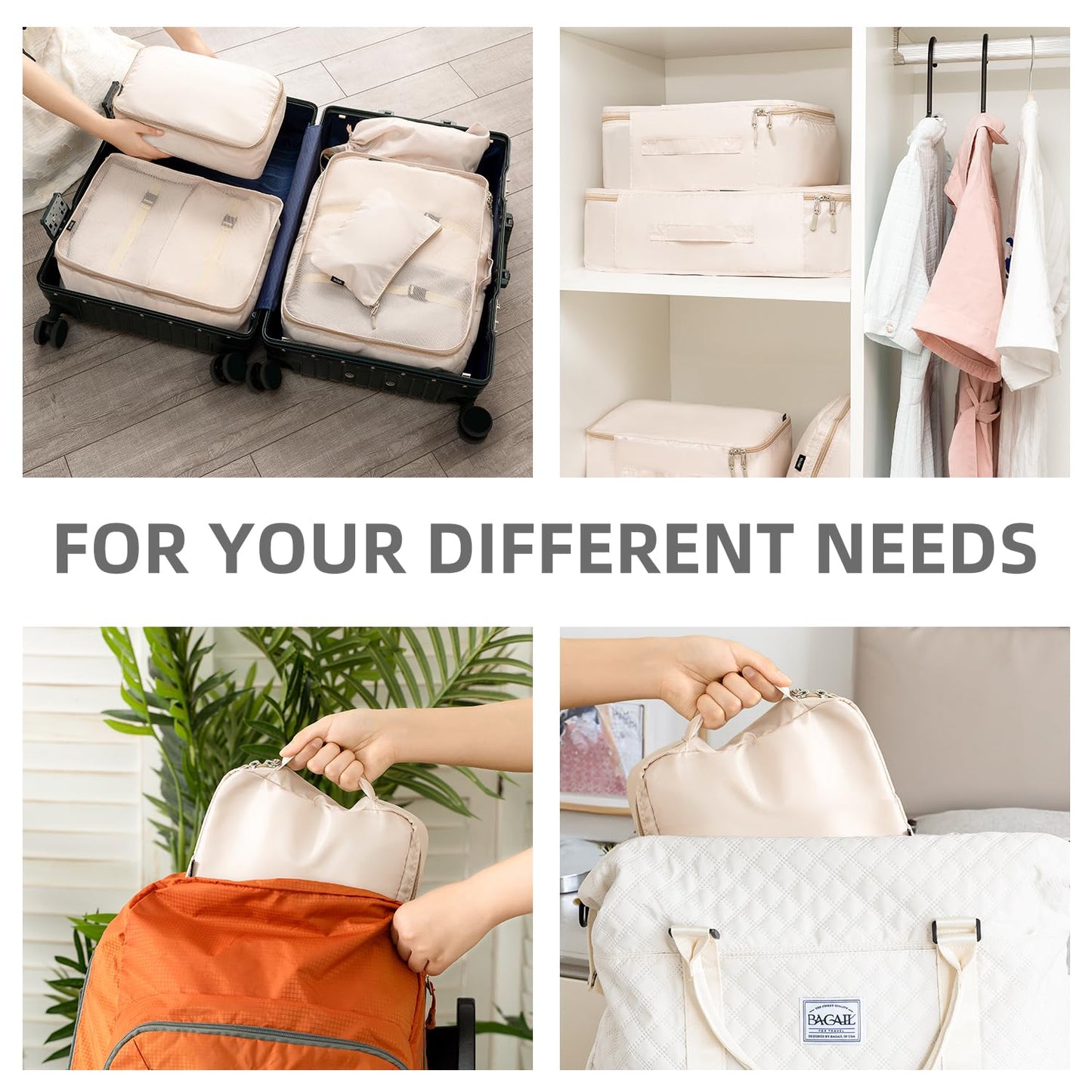 BAGAIL 8 Set Packing Cubes Luggage Organizer Bags for Travel Accessories-Cream