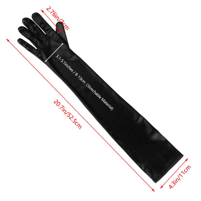 Wobe Long Satin Gloves - Stretchy Adult Size Elbow Length Opera Gloves for Women Girls - Black