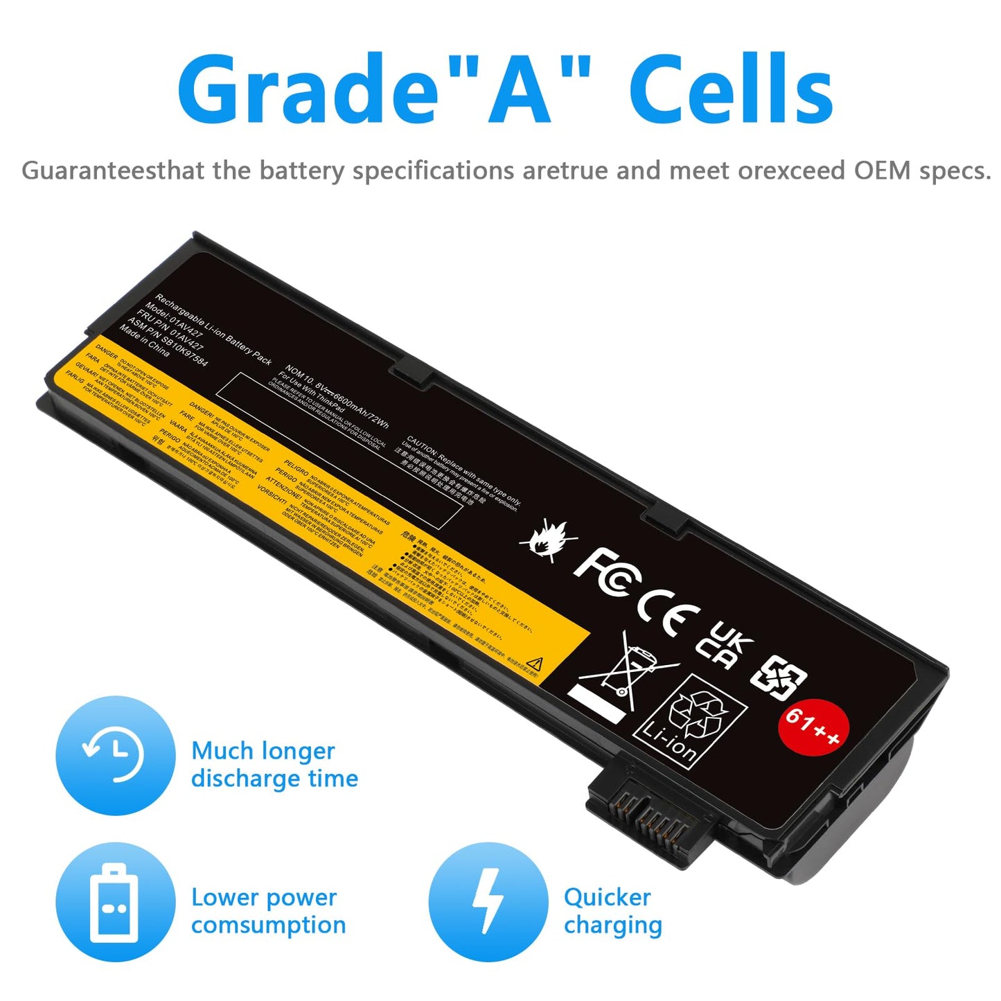 72Wh 61++ 01AV427 01AV425 Battery for Lenovo ThinkPad T480 T470 P51S P52S T570 T580 A485 A475 TP25 Series SB10K97584 SB10K97585 01AV490 01AV492 X50M08812 4X50M08812 01AV422 01AV423 01AV428