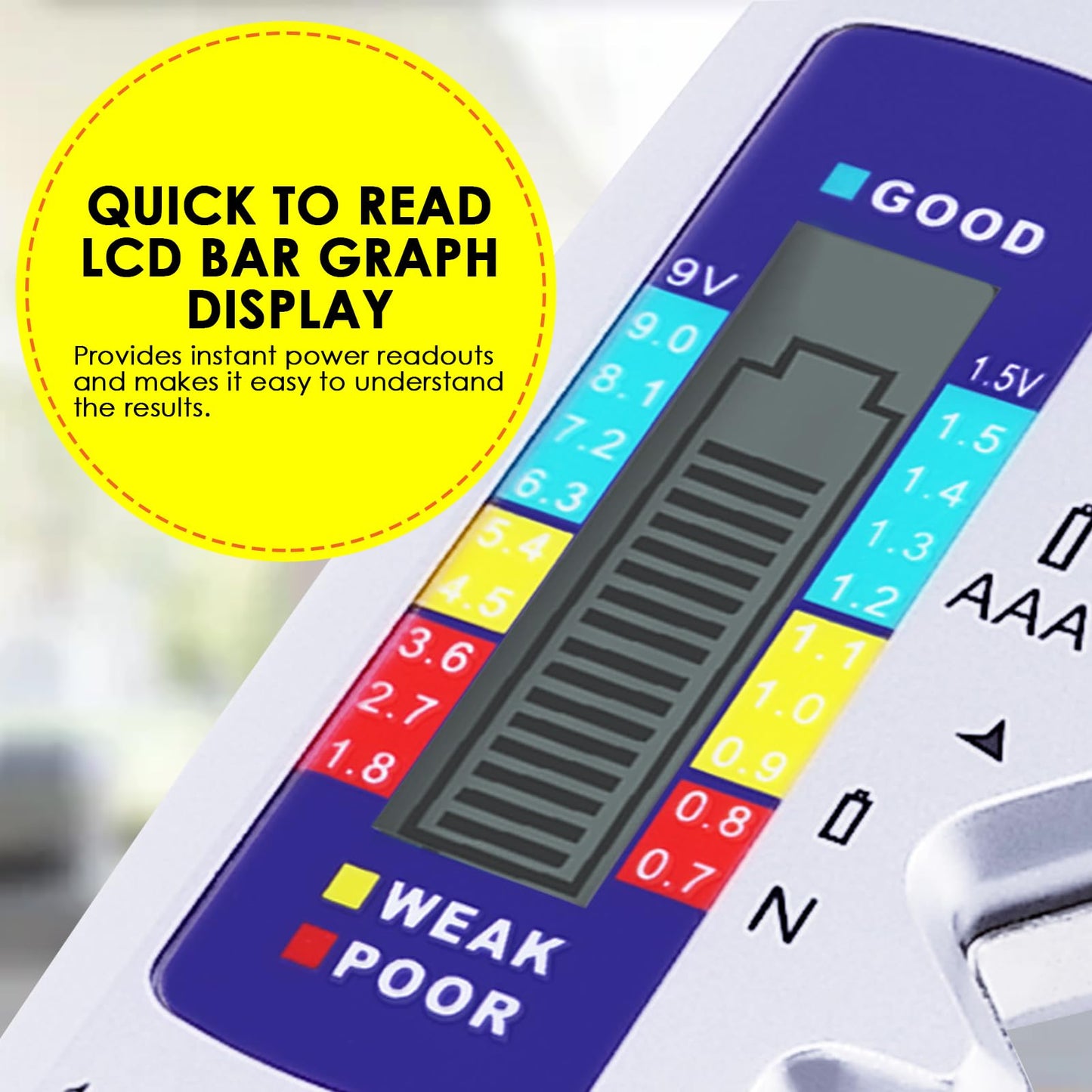 Battery Tester Universal Battery Checker with LCD Display Digital Multi Purpose Small Battery Checker for All Battery C AA AAA D N 9V 6F22 1.5V Button Cell Batteries