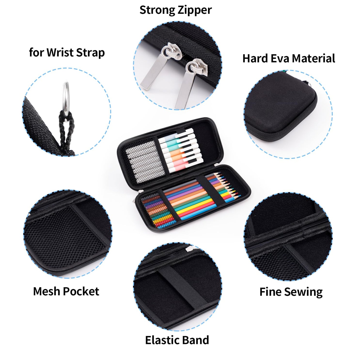 iDream365 Upgraded Hard Pencil Case Box for Adluts,Durable Pen Carrying Case with Zipper-Black