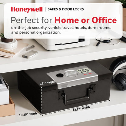 Honeywell Safes & Door Locks - Hideable Small Safe Box - Fire Resistant Document Safety Box for Home - Steel Security Digital Code Lock for Personal Items, Jewelry, Money Safe - 0.26-CU - Black - 6108