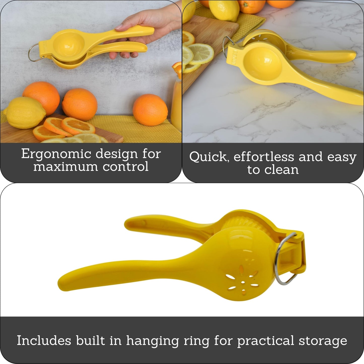 IMUSA Lime or Lemon Manual Squeezer, Citrus Juicer for Max Extraction, Yellow