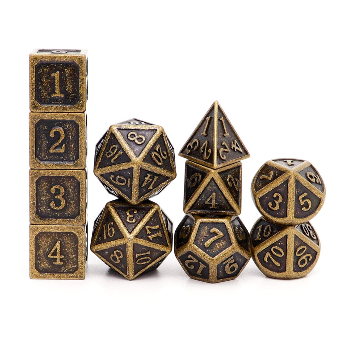 Haxtec 11 Pieces Metal DND Dice Set D&D Extra D6 D20 Ancient D&D Dice for Dungeons and Dragons TTRPG Games-Antique Bronze 11PCS