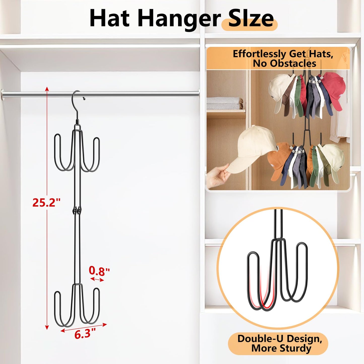 Hat Hangers for Closet, Stainless Steel Hat Organizer, Hat Racks for Baseball Caps, Cap Organizer for Baseball Caps, 1 Pack Brand: NANATI
