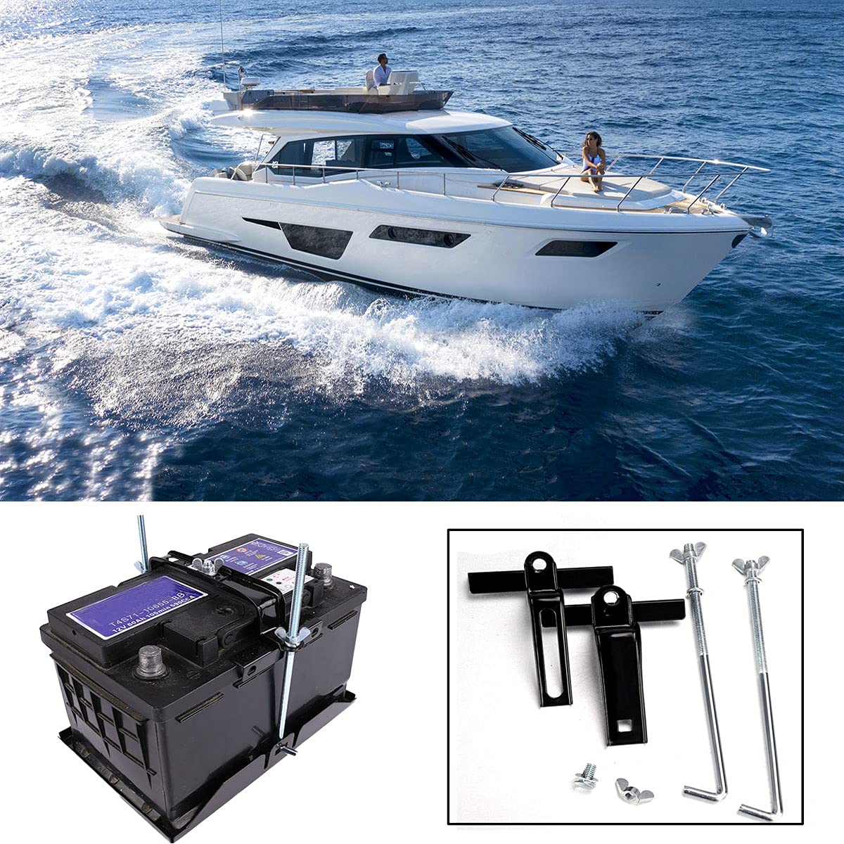 Adjustable Battery Hold Down, Universal Battery Adjustable Crossbar with L Bolt Battery Tie Down Holder for Cars SUVs (Bolt Length 27cm/10.63inches)