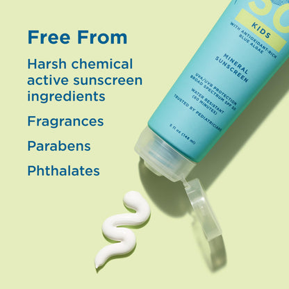 Blue Lizard Kids Mineral SPF 50 Sunscreen Lotion, 100% Mineral, Children’s Sunscreen, Water-Resistant Formula, Paraben-Free, Fragrance-Free, 5 fl oz