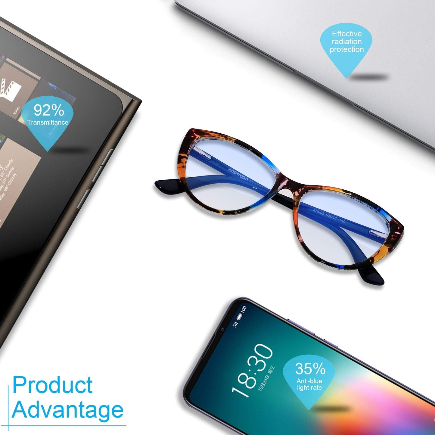 ANDWOOD Blue Light Blocking Glasses Women Bluelight Blocker Computer Cateye Clear Cat Eye Eyeglasses Frame Pattern