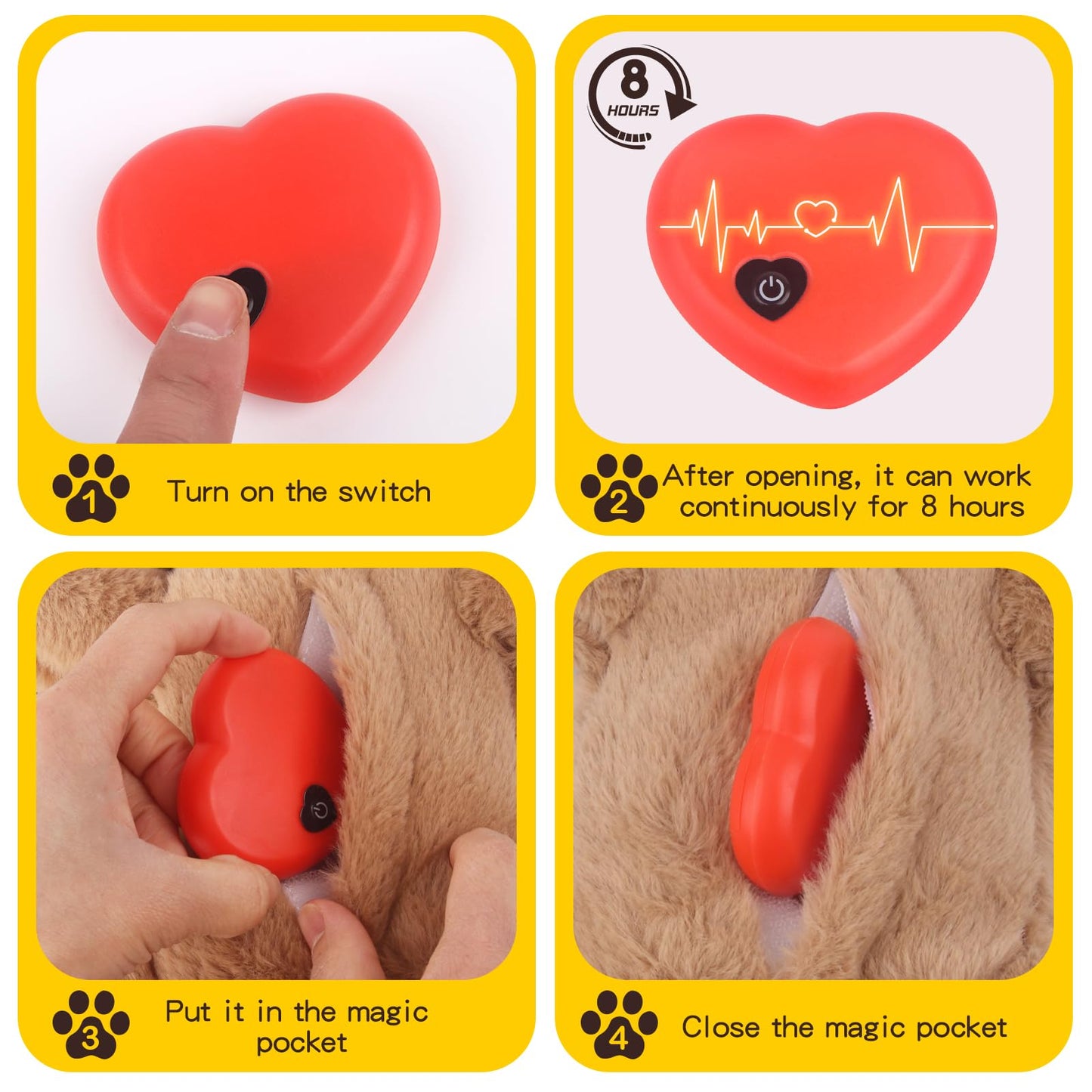 BEVERLYSHARK Heartbeat Puppy Toy Dog Anxiety Relief Calming Aid Heartbeat Stuffed Animals Pet Comfort Cuddle Sleep Aid Puppy Behavioral Training Aid Toy for Dog Cat