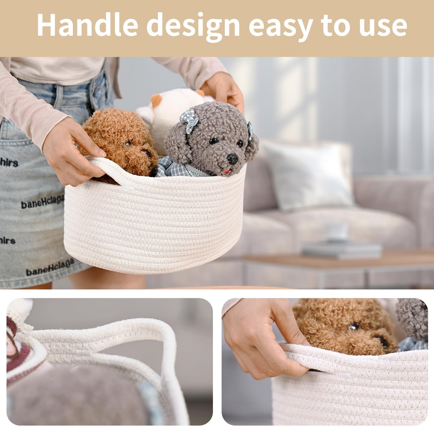 Happyiren Cute Woven Storage Basket with Handle, Baskets for Gifts Empty, Gift Baskets for Birthday Baby Shower Raffle Burr Fundraiser, Decorative Organizer Box for Baby Toy Pet, 13" D x 8" W x 6" H