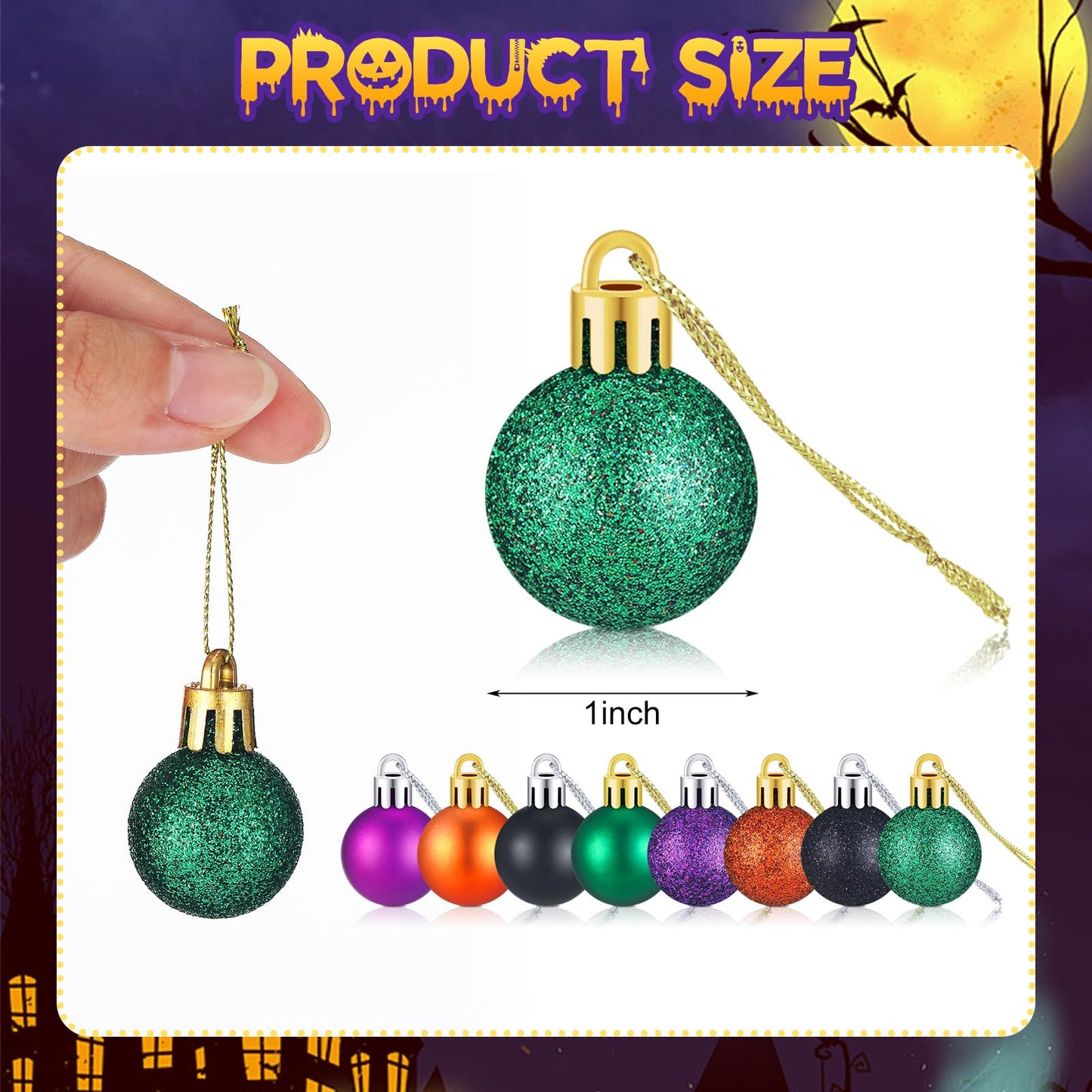 80 Pcs Mini Halloween Ball Ornaments 1" Halloween Hanging Glitter Ball Halloween Tree Ball Ornaments Shiny Tree Plastic Ball Decorations for Halloween Christmas Party Tree Decor(Halloween Style)