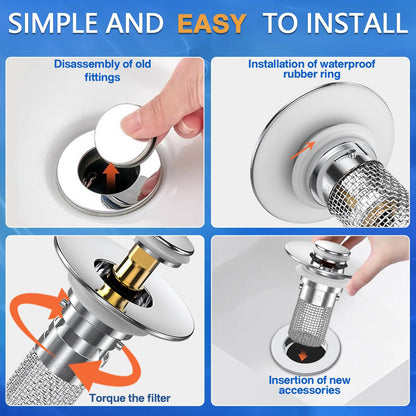 Bathroom Sink Drain Strainer, Pop-up Sink Drain Strainer with Removable Stainless Steel Strainer Basket Hair Catcher, Bathroom Sink Strainer for Bathroom Sink Stopper Replacement. (1PACK)