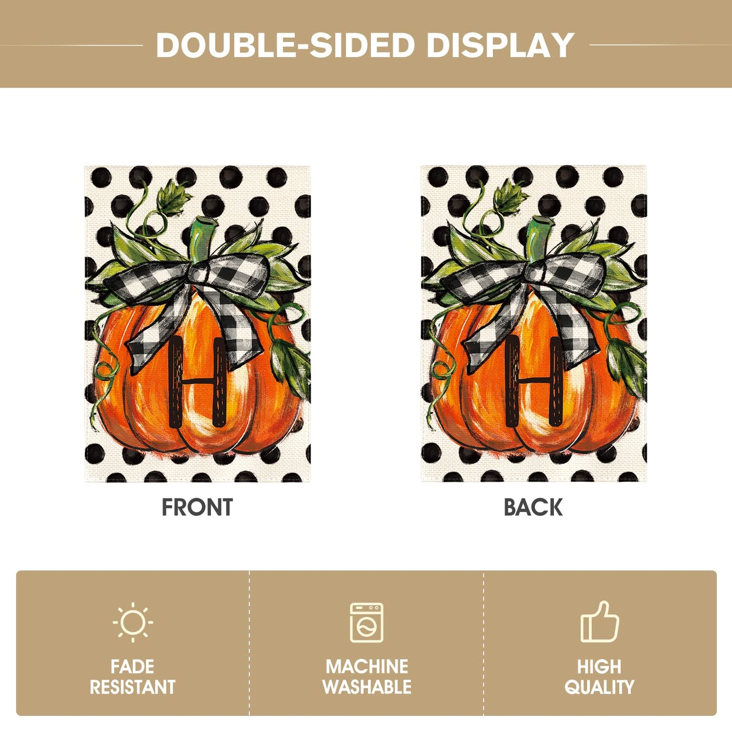 AVOIN colorlife Fall Monogram Letter H Garden Flag Polka Dot Pumpkin 12x18 Inch Double Sided Outside, Small Burlap Family Last Name Initial Yard Decoration