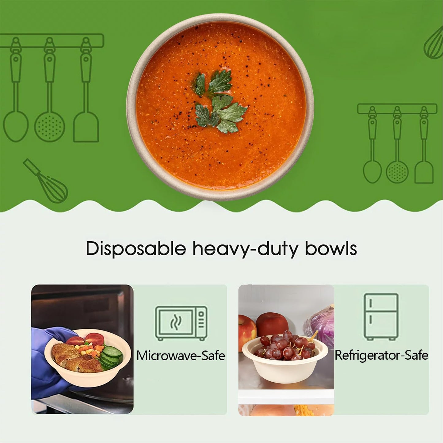 Homestockplus 16 Oz Disposable Paper Bowls - Heavy Duty Small Disposable Bowls - Made from Natural Bagasse for Cereal, Rice, French Fries - Convenient and Compostable [100/Pack]