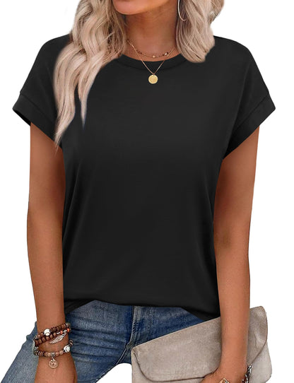 Alaroo Cap Sleeve Shirts for Women Oversized Summer Women's Tops Plain Black S